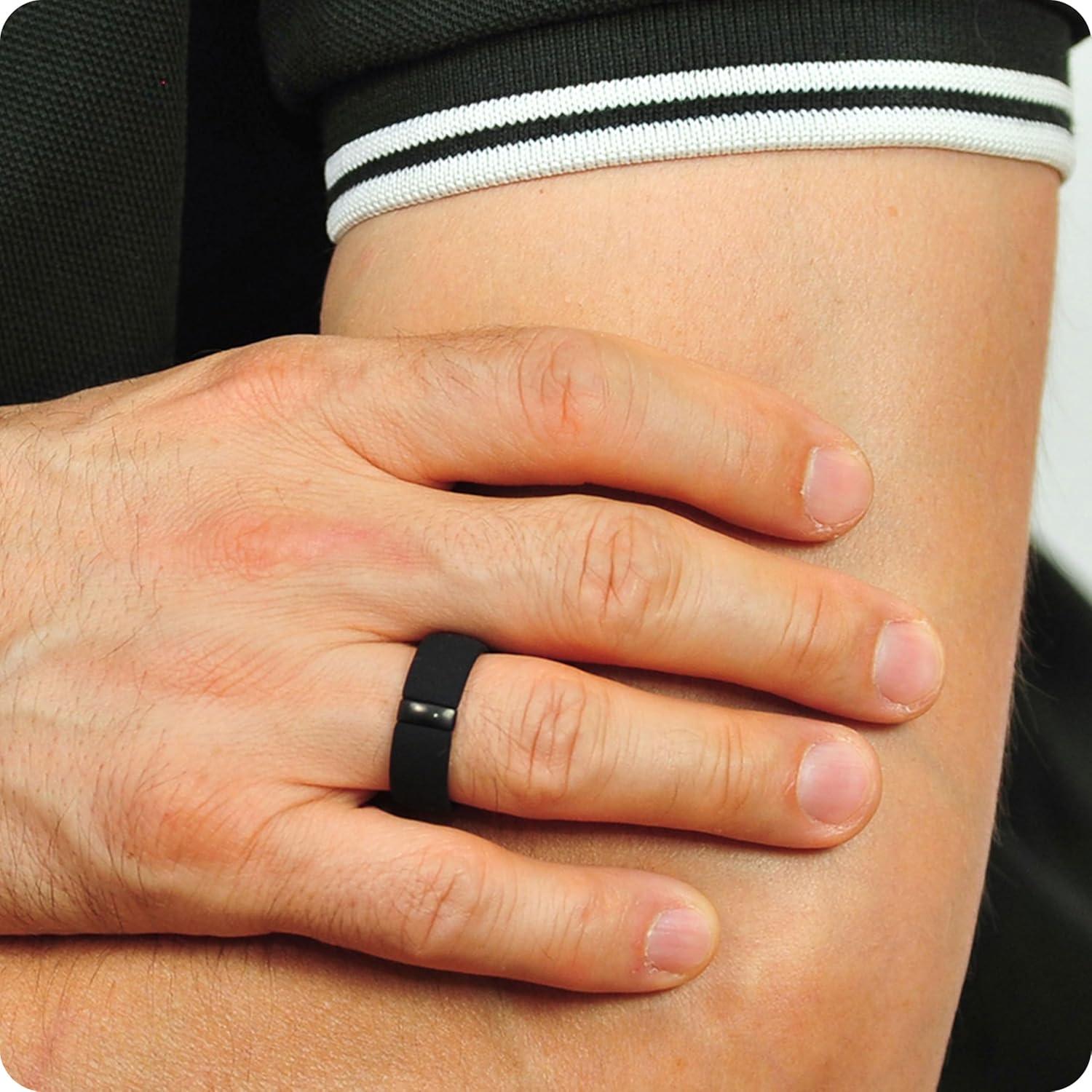 Anillos de Silicona Rinfit para Hombre - Banda de Boda Clásica con Acero Inoxidable