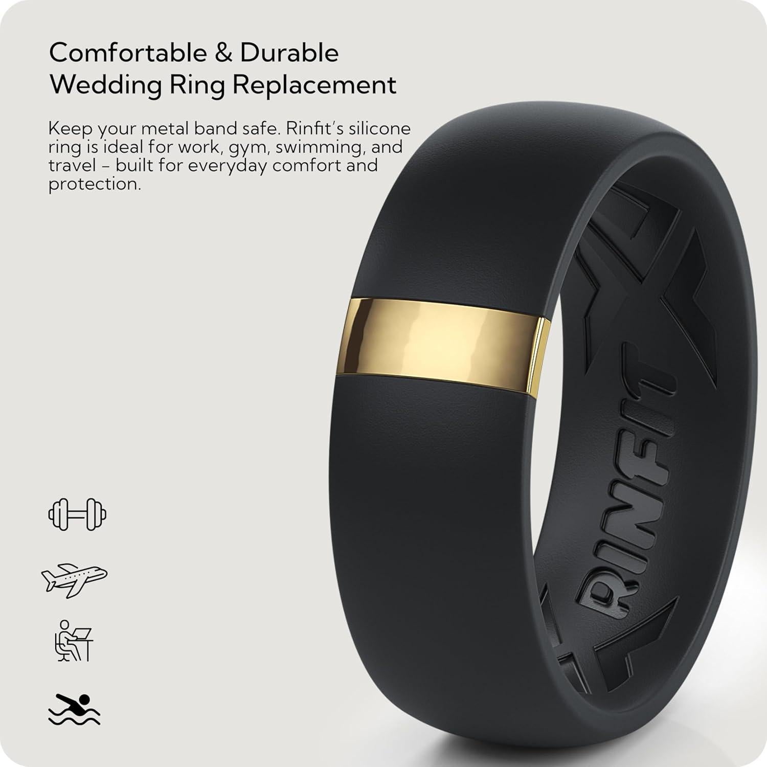 Anillos de Silicona Rinfit para Hombre - Banda de Boda Clásica con Acero Inoxidable