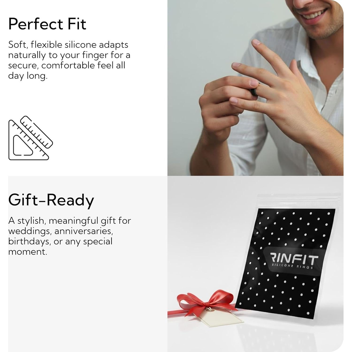 Anillos de Silicona Rinfit para Hombre - Banda de Boda Clásica con Acero Inoxidable