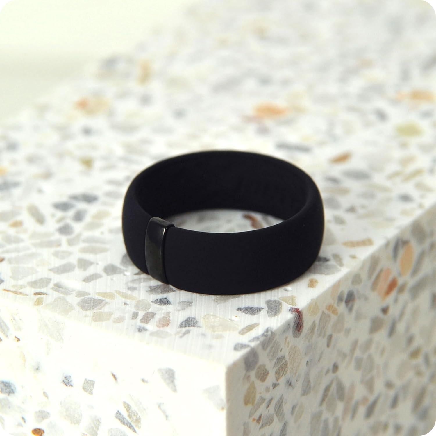 Anillos de Silicona Rinfit para Hombre - Banda de Boda Clásica con Acero Inoxidable