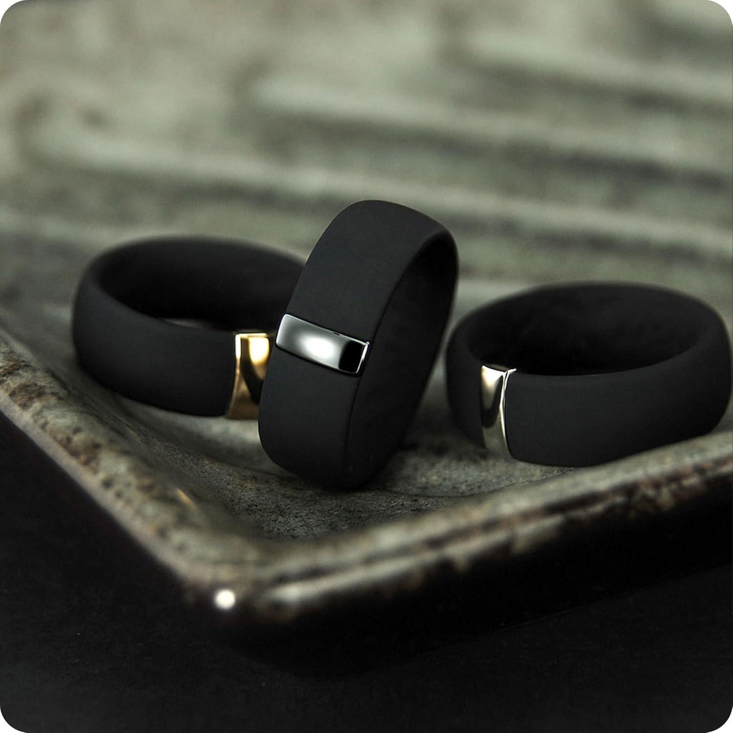 Anillos de Silicona Rinfit para Hombre - Banda de Boda Clásica con Acero Inoxidable