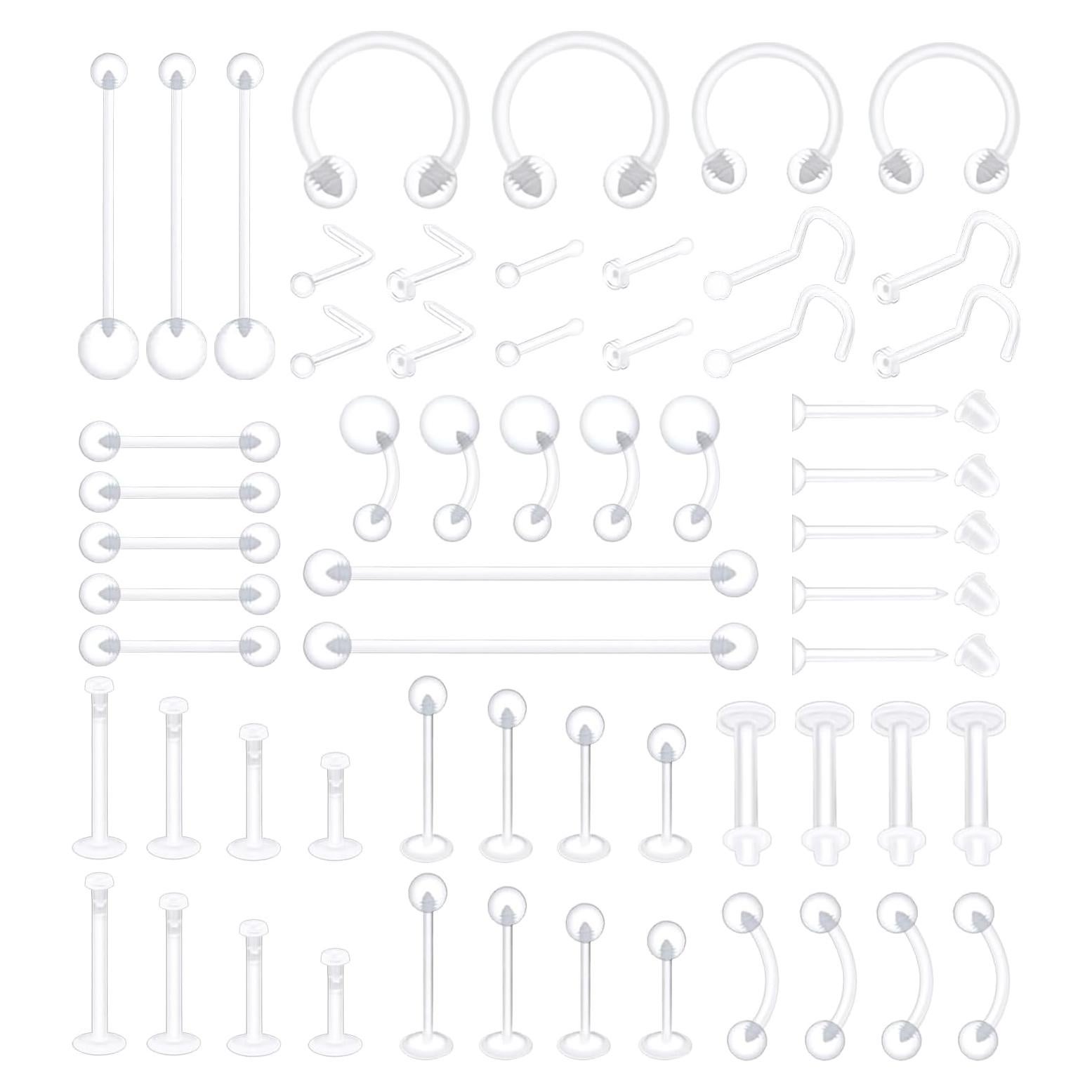 60 Retenedores Transparentes Bioflex para Piercings - Hipoalergénicos