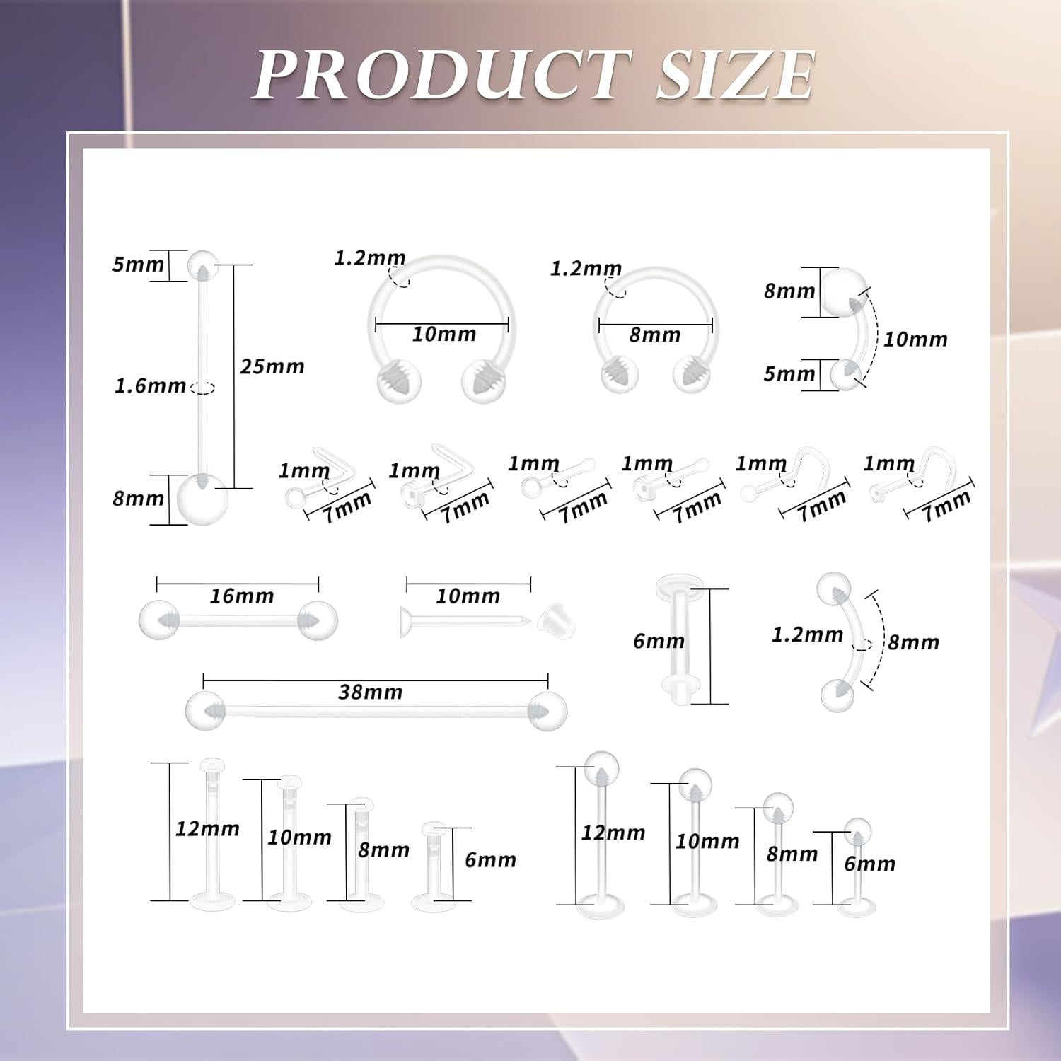 60 Retenedores Transparentes Bioflex para Piercings - Hipoalergénicos