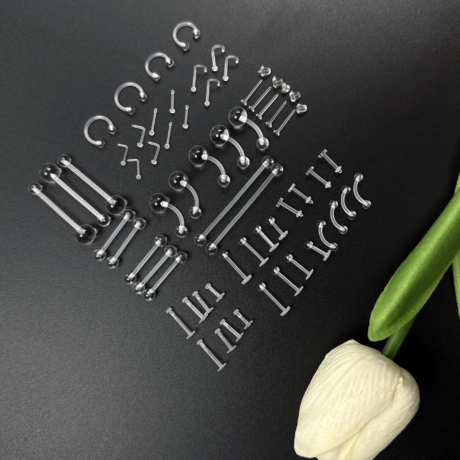 60 Retenedores Transparentes Bioflex para Piercings - Hipoalergénicos