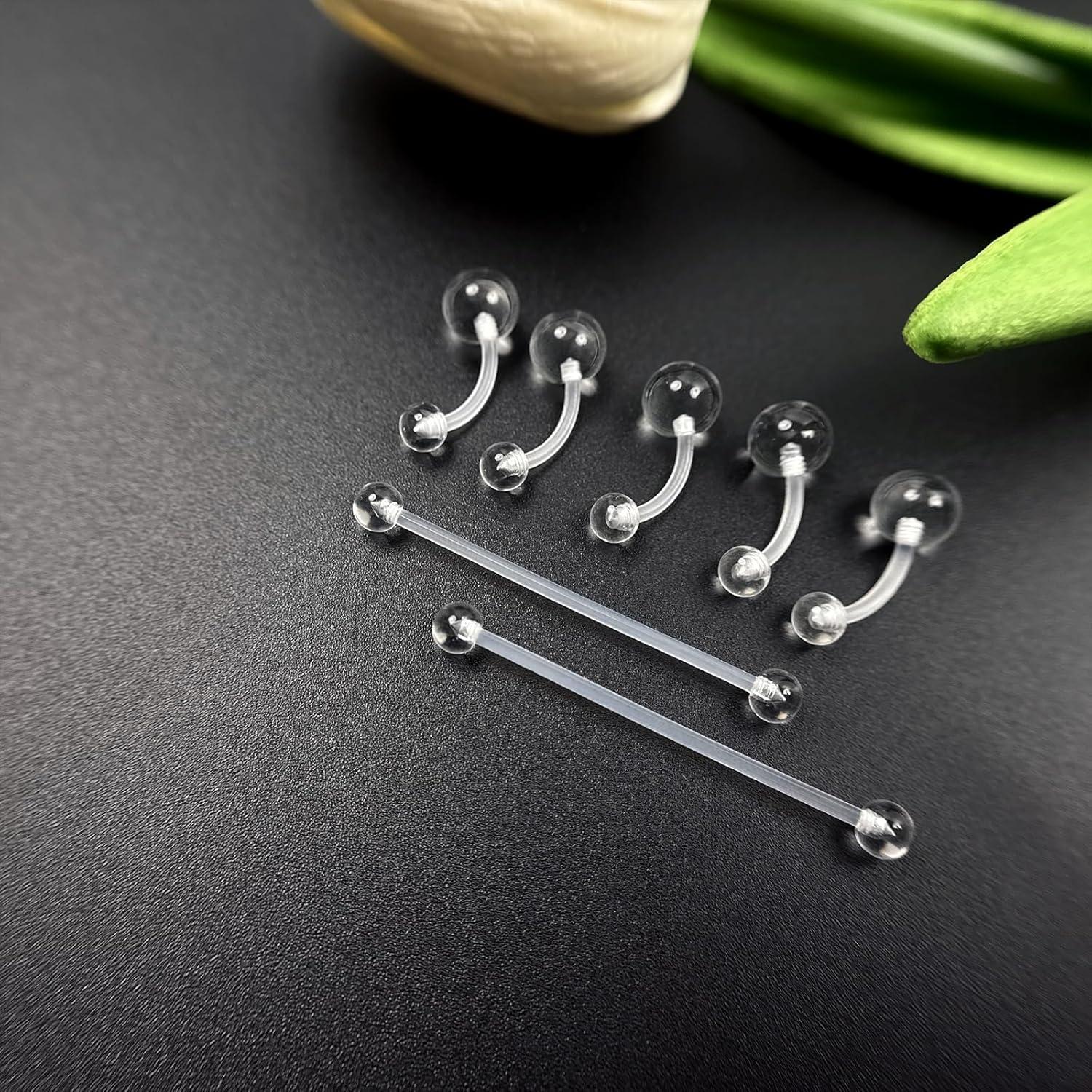 60 Retenedores Transparentes Bioflex para Piercings - Hipoalergénicos