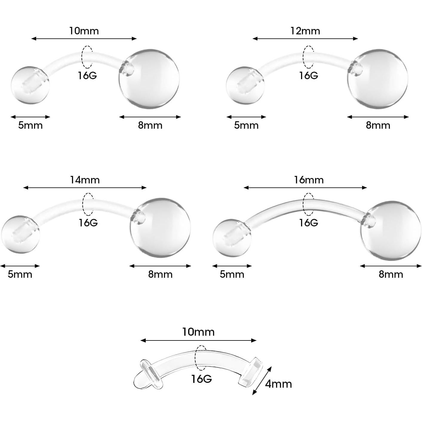 Anillos de ombligo claros 14G Soziprix - 10mm/12mm/14mm/16mm