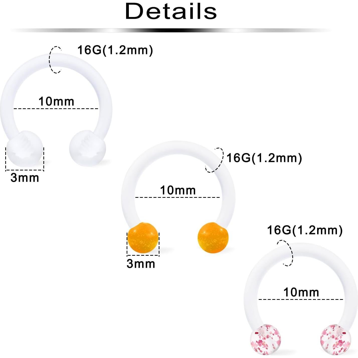 Retenedor de Septum Ftovosyo 16G 10mm 25 Piezas Hipoalergénico