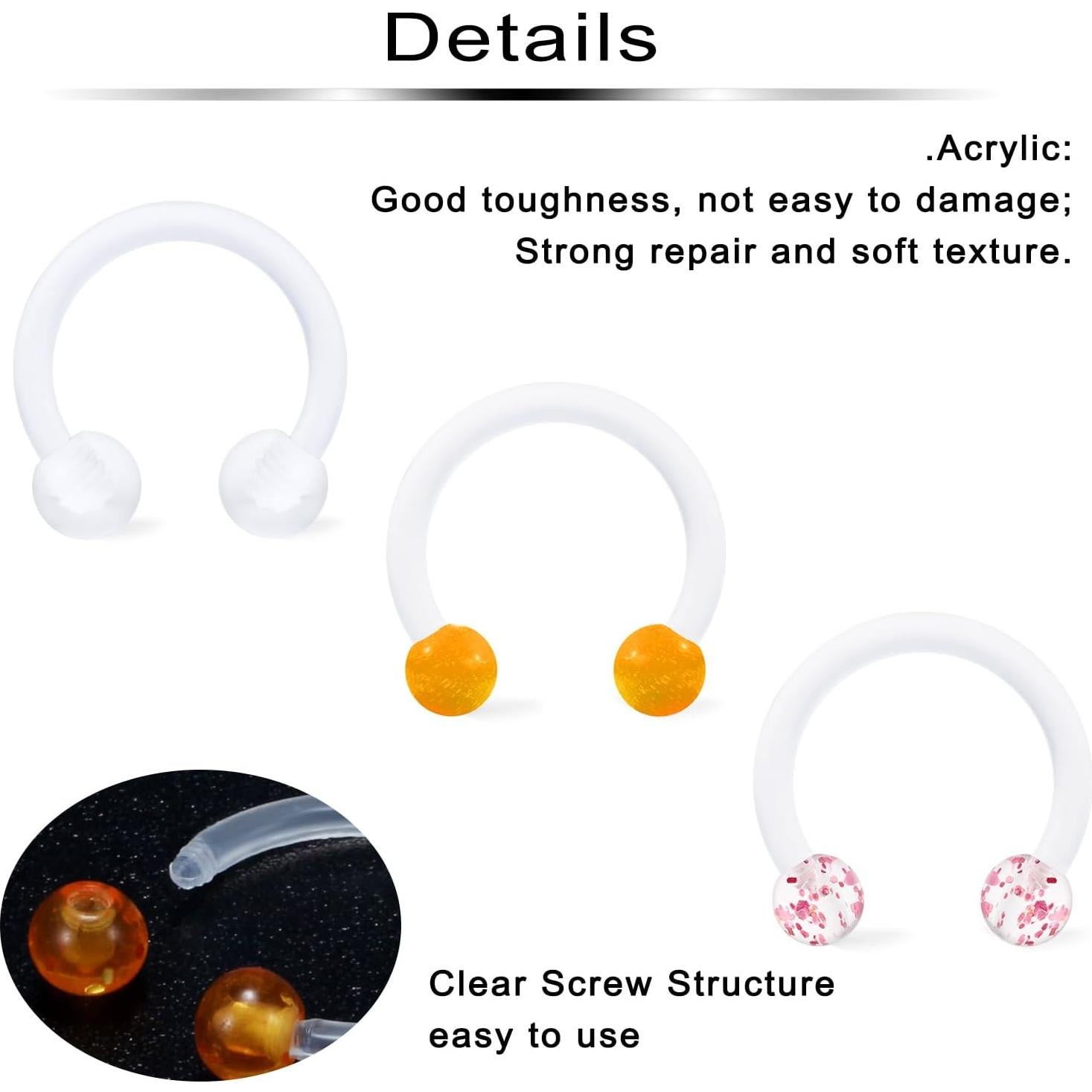 Retenedor de Septum Ftovosyo 16G 10mm 25 Piezas Hipoalergénico