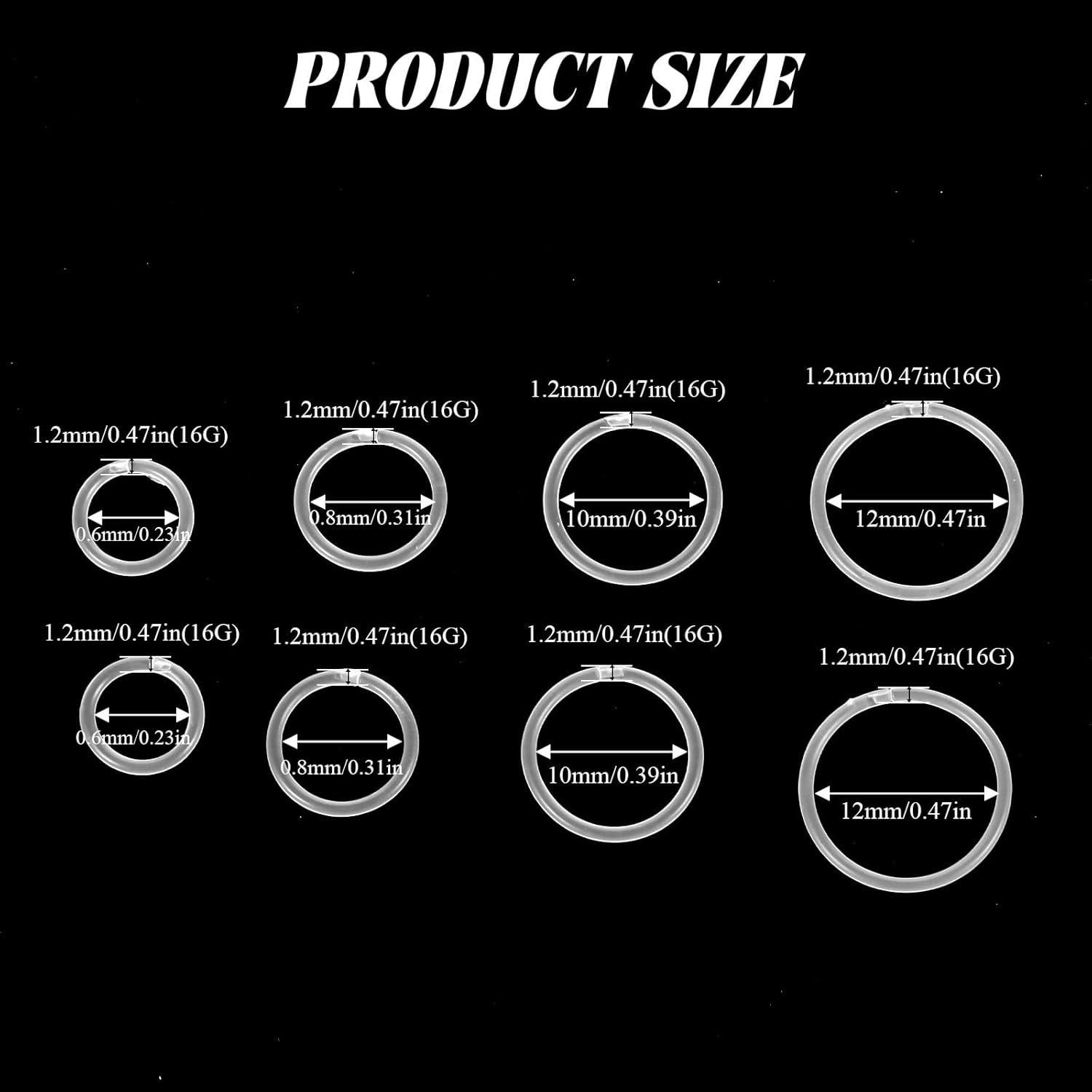 24 Anillos Nasales Transparentes Tucnoeu 6-12mm 16G