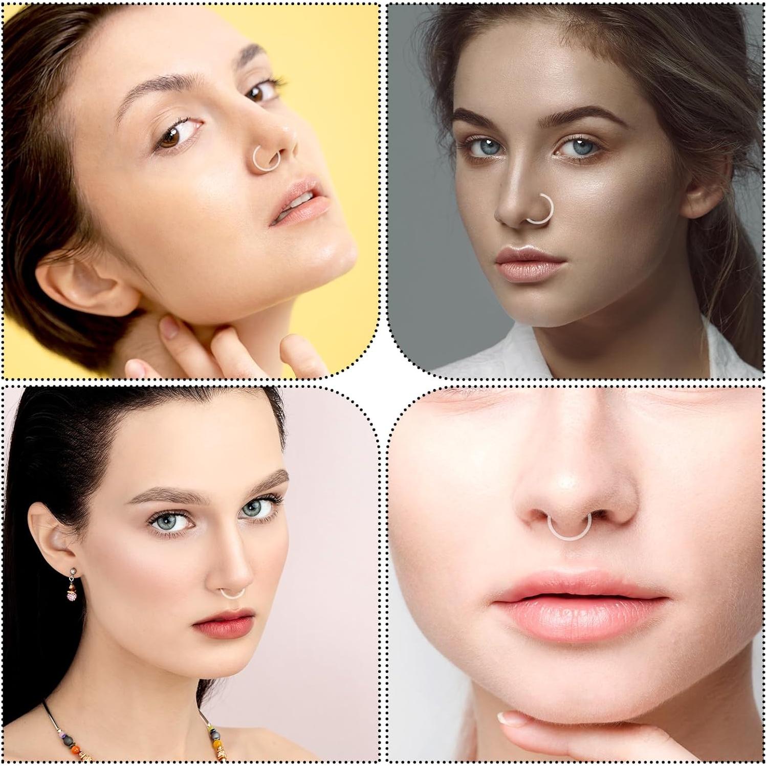 24 Anillos Nasales Transparentes Tucnoeu 6-12mm 16G