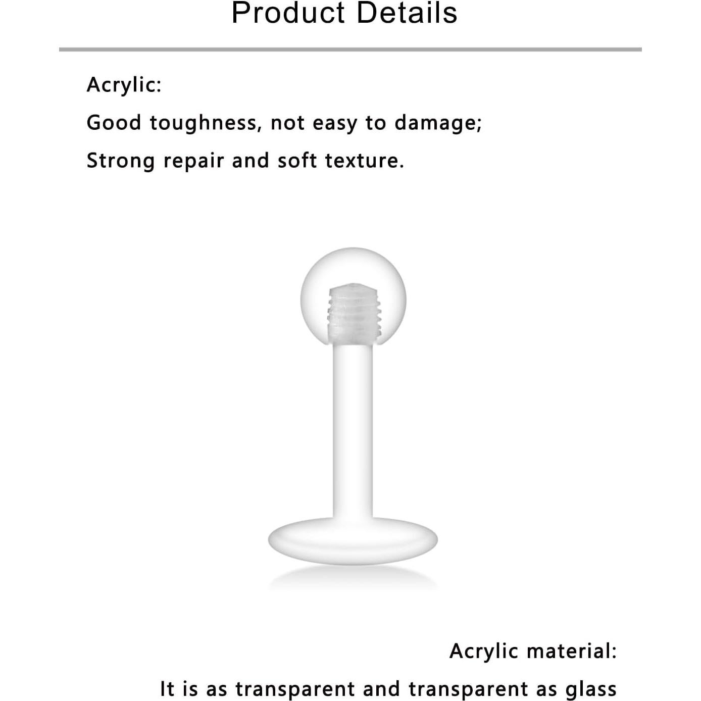 Anillos Labiales Acrílico Claro Lcolyoli 30 Piezas 18G 6mm