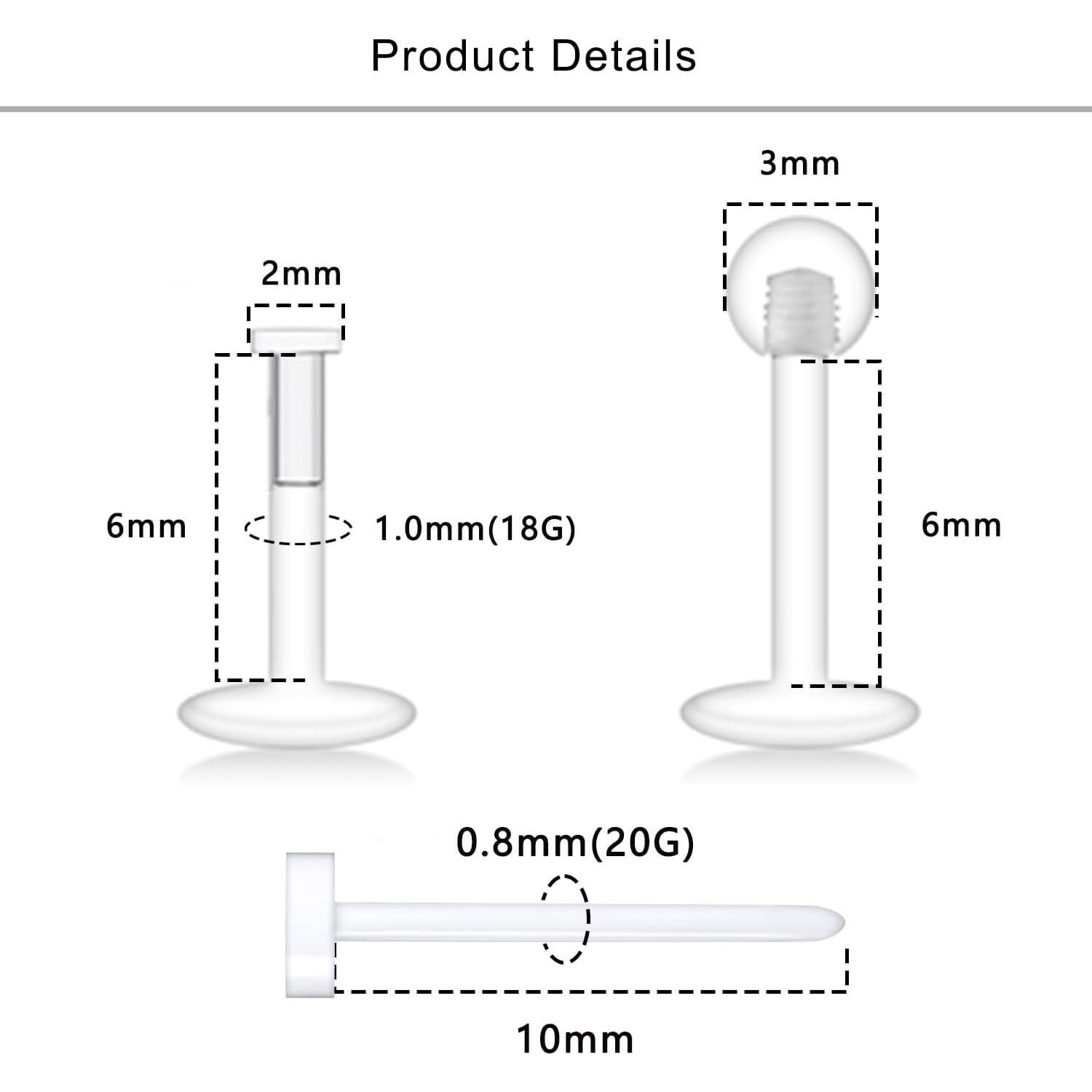 Studs Transparentes para Nariz Lcolyoli 18G 6mm Hipoalergénicos