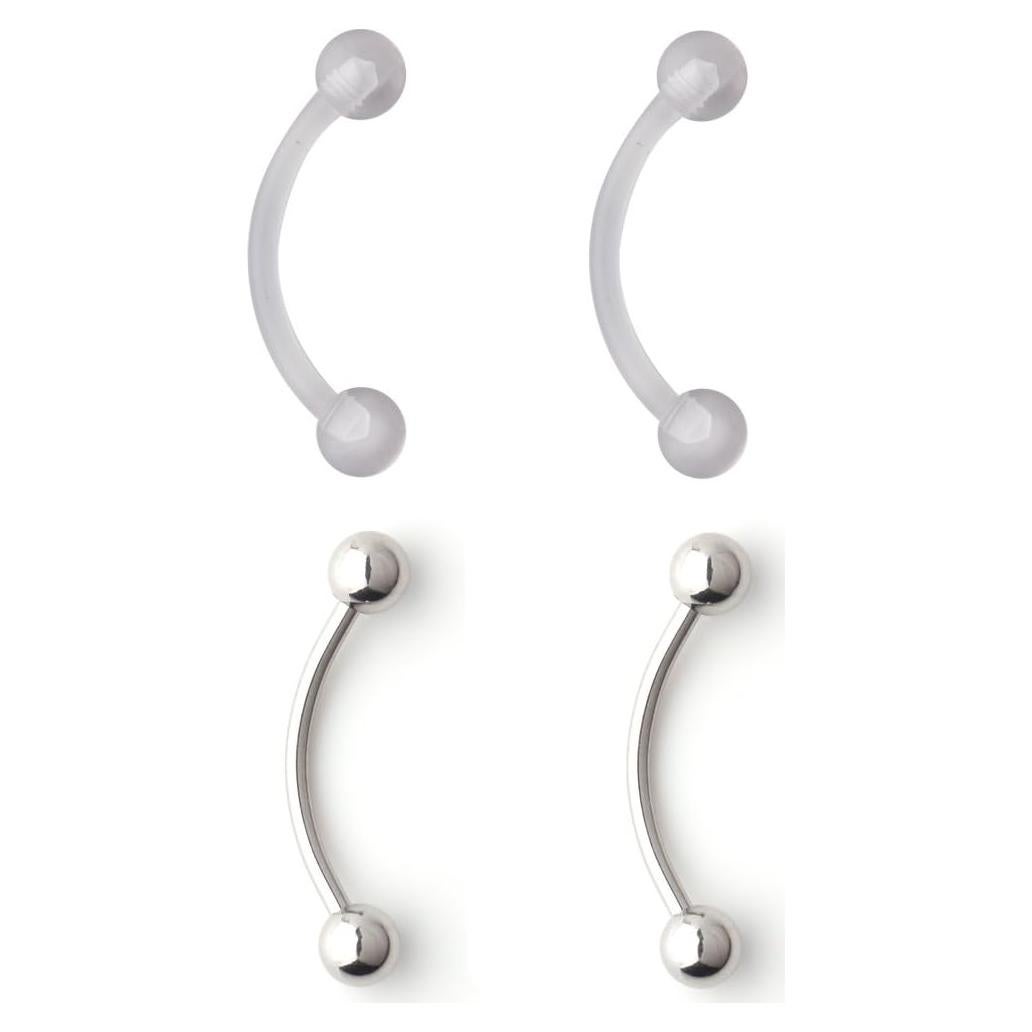 Anillos de Lengua Retenedor Ruifan 14G Acrílico y Acero 4Pcs