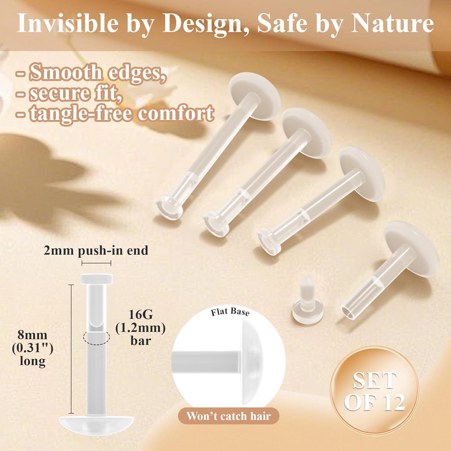 Set 12 Pendientes Transparentes 16G Bioflex para Nariz y Oreja