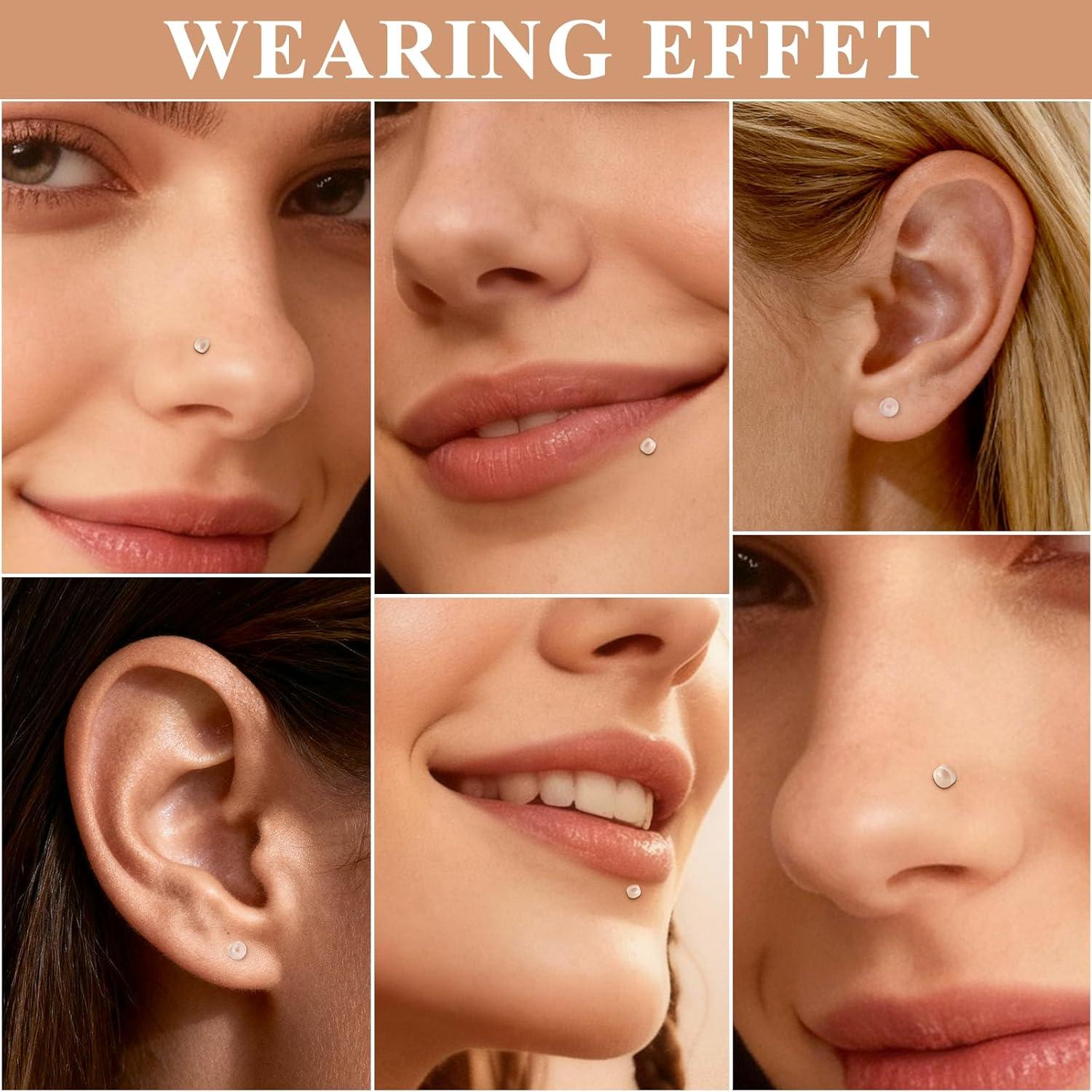 Set 12 Pendientes Transparentes 16G Bioflex para Nariz y Oreja