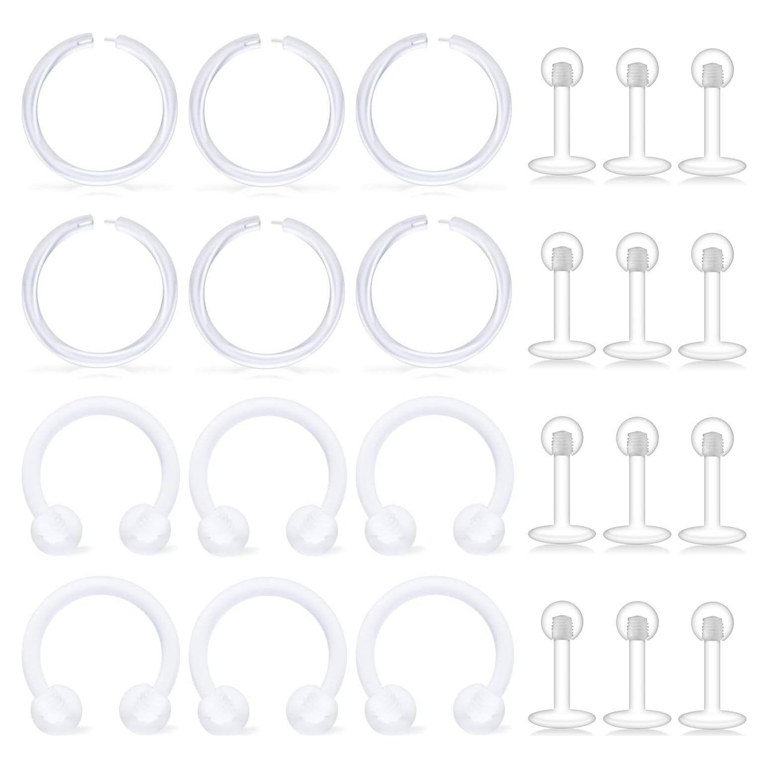 Aros Nasales Transparentes Lcolyoli 18G 24 Piezas Bioflex