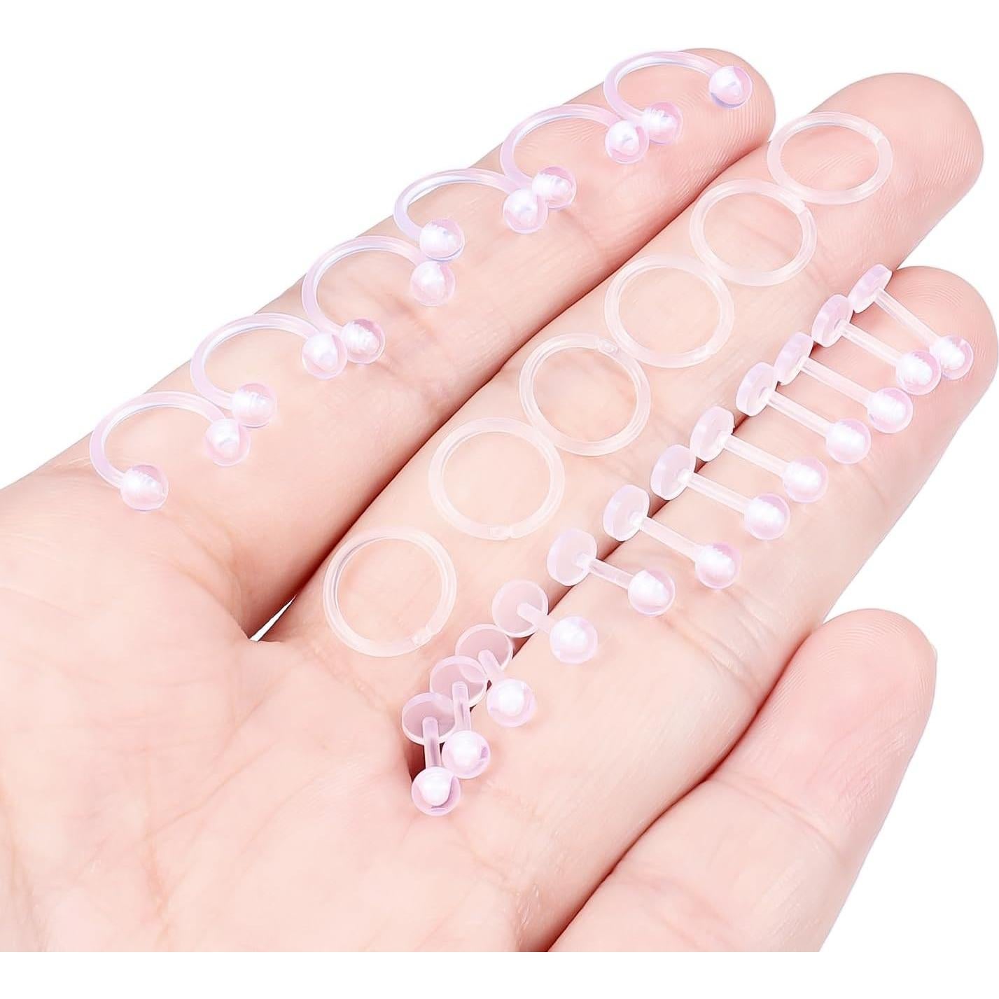 Aros Nasales Transparentes Lcolyoli 18G 24 Piezas Bioflex