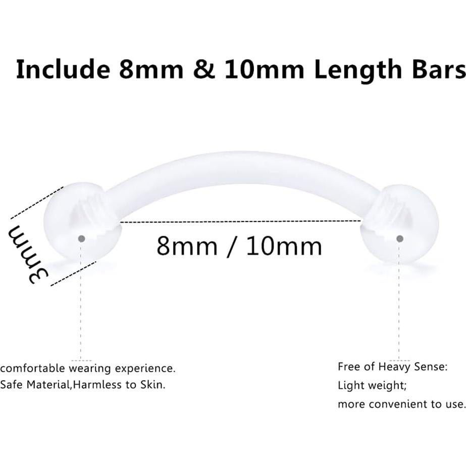 Juego de Piercing de Cejas Heuvipens 12 Piezas Acrílico 8mm 10mm