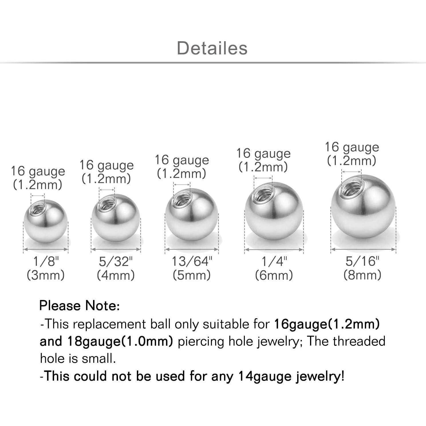 Bolas de Reemplazo 16G 18G VCMART Acero Inoxidable 2.5mm