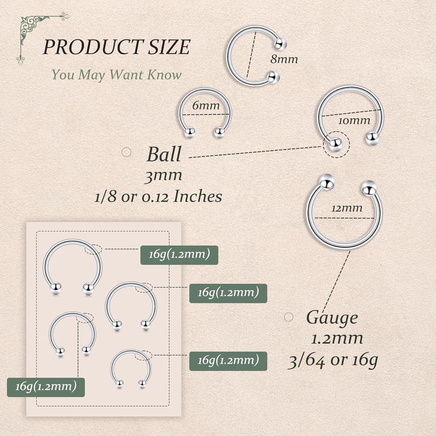 Anillos Septum Horseshoe D.Bella Acero Quirúrgico 6-12mm