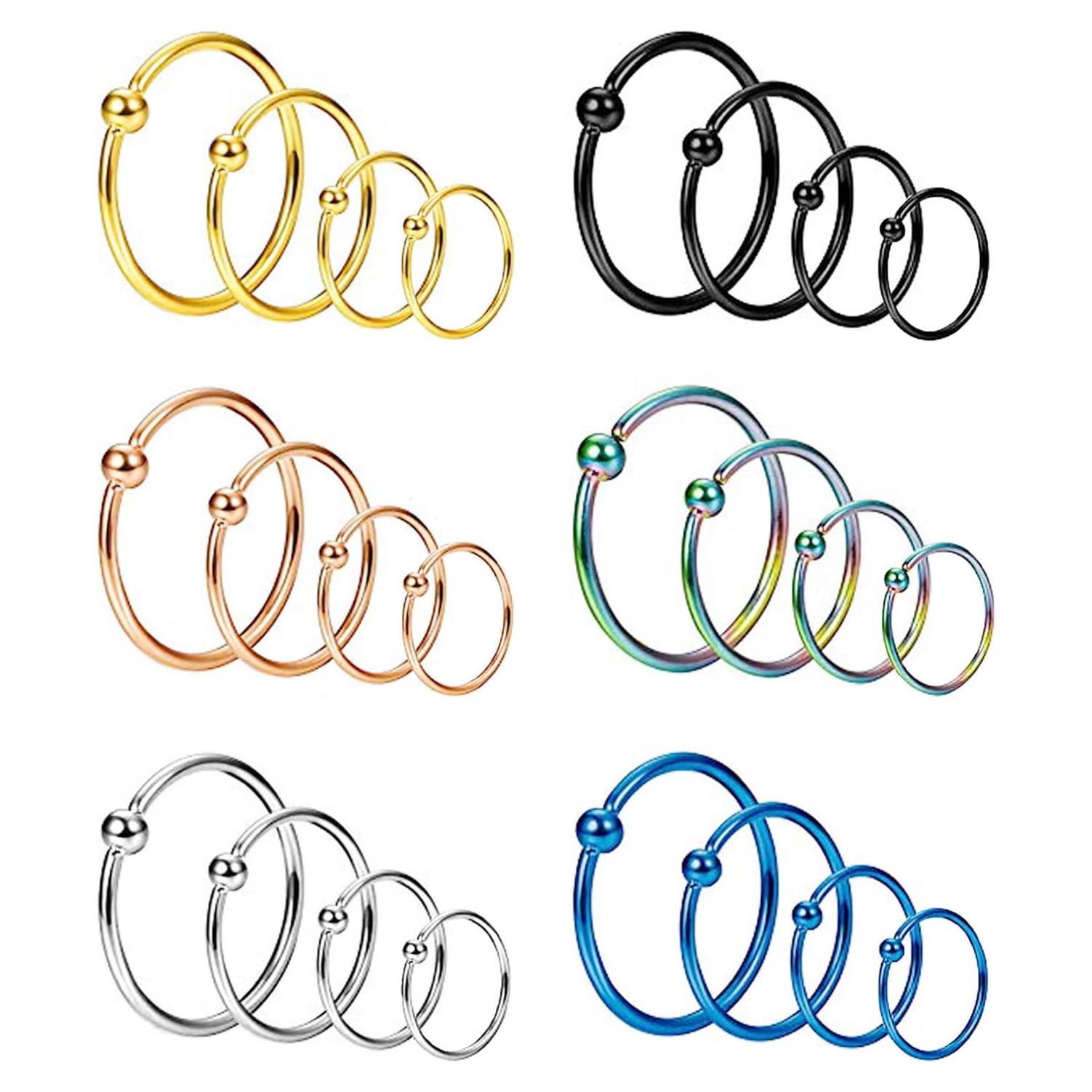 Aros de Nariz 24PCS 20G Acero Inoxidable YOVORO 6-12mm