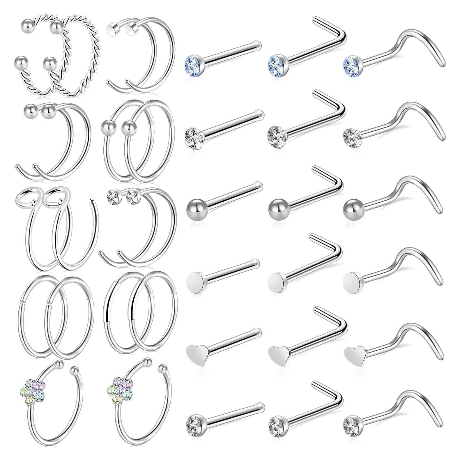 Aros Nasales Hipoalergénicos ONESING 36 Pcs Acero Inoxidable