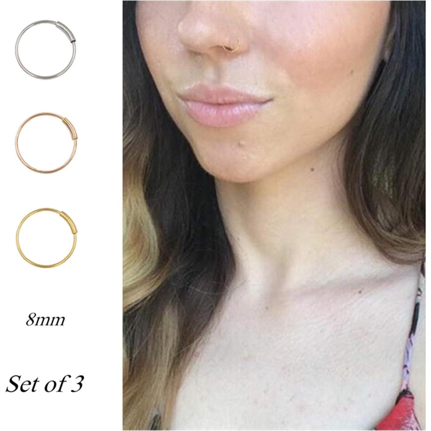 Aros Nasales de Titanio NZDLM 8mm Hipoalergénicos para Mujeres