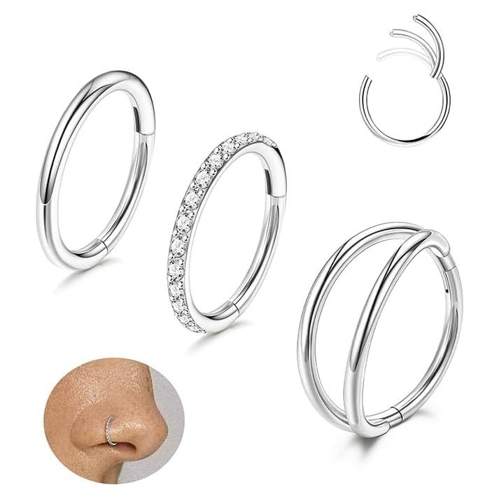 MJust Aros Nasales de Titanio G23 - Juego de 3 Piezas 6mm 8mm 10mm
