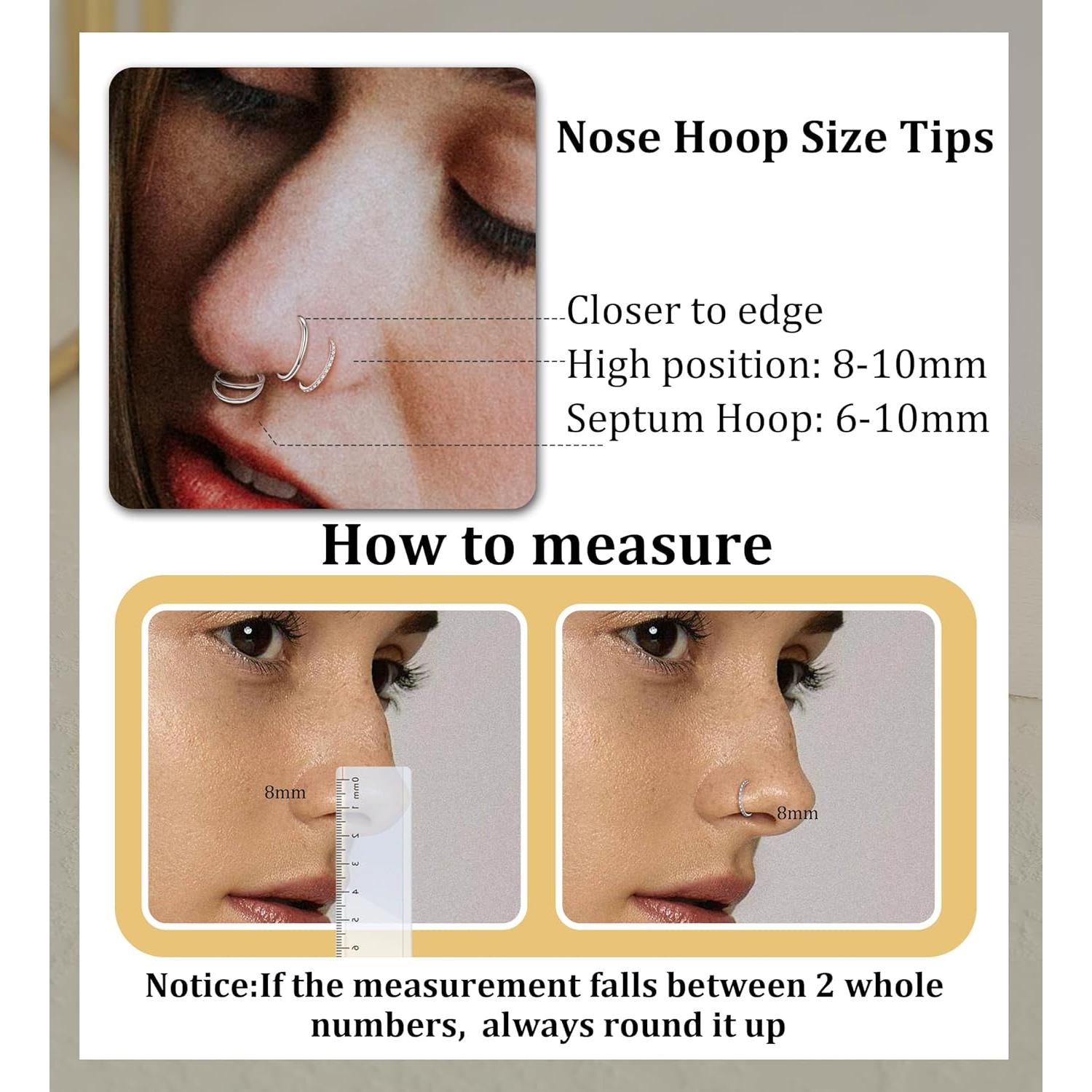 MJust Aros Nasales de Titanio G23 - Juego de 3 Piezas 6mm 8mm 10mm