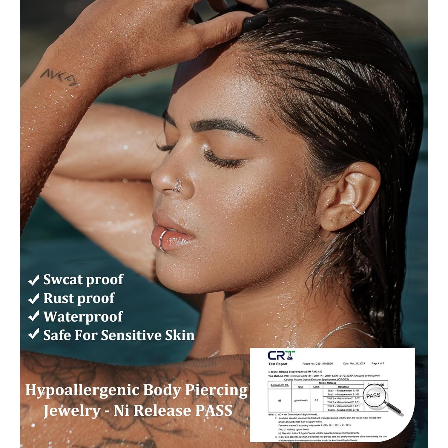 MJust Aros Nasales de Titanio G23 - Juego de 3 Piezas 6mm 8mm 10mm