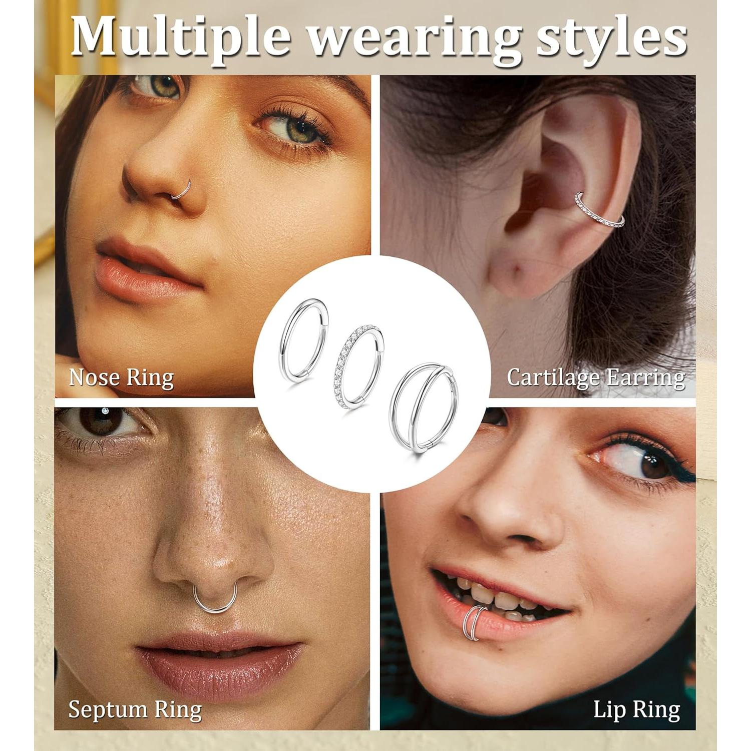 MJust Aros Nasales de Titanio G23 - Juego de 3 Piezas 6mm 8mm 10mm