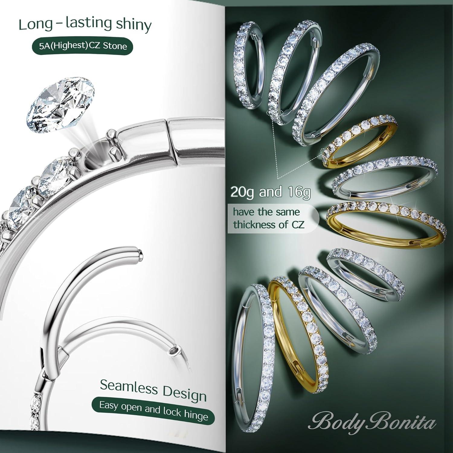 Aros Nasales BodyBonita CZ Acero Quirúrgico 316L 8mm