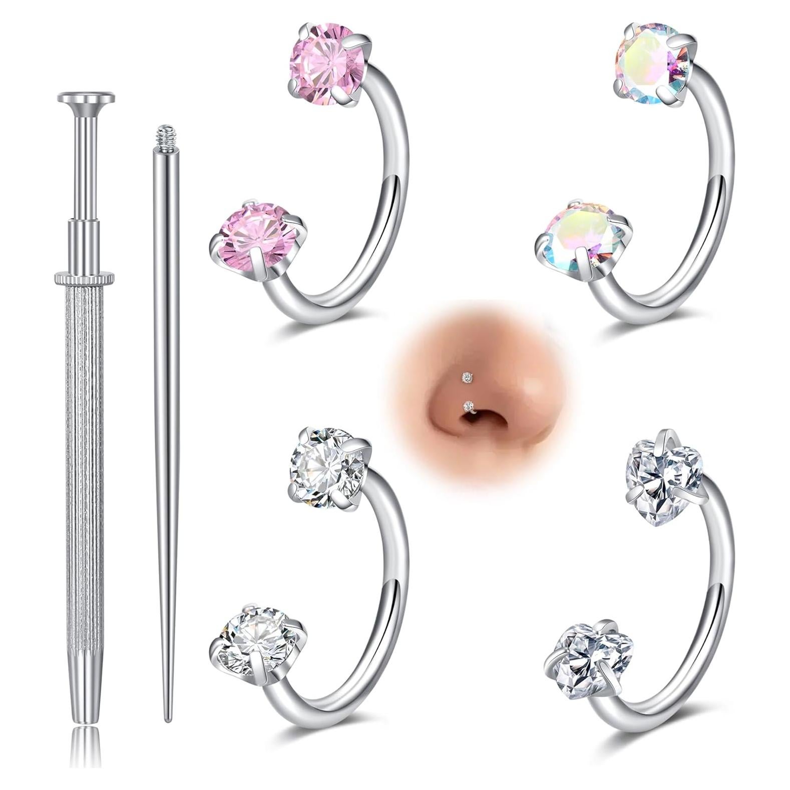 Anillo de Nariz Herradura Doble Joya 18g Acero Inoxidable