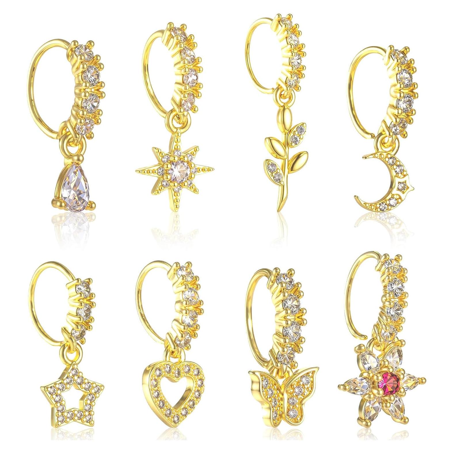 8 Aros de Nariz Colgantes Oro Cobre 8mm Diseño Elegante