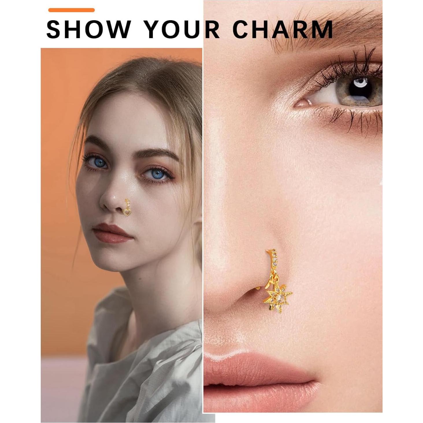 8 Aros de Nariz Colgantes Oro Cobre 8mm Diseño Elegante