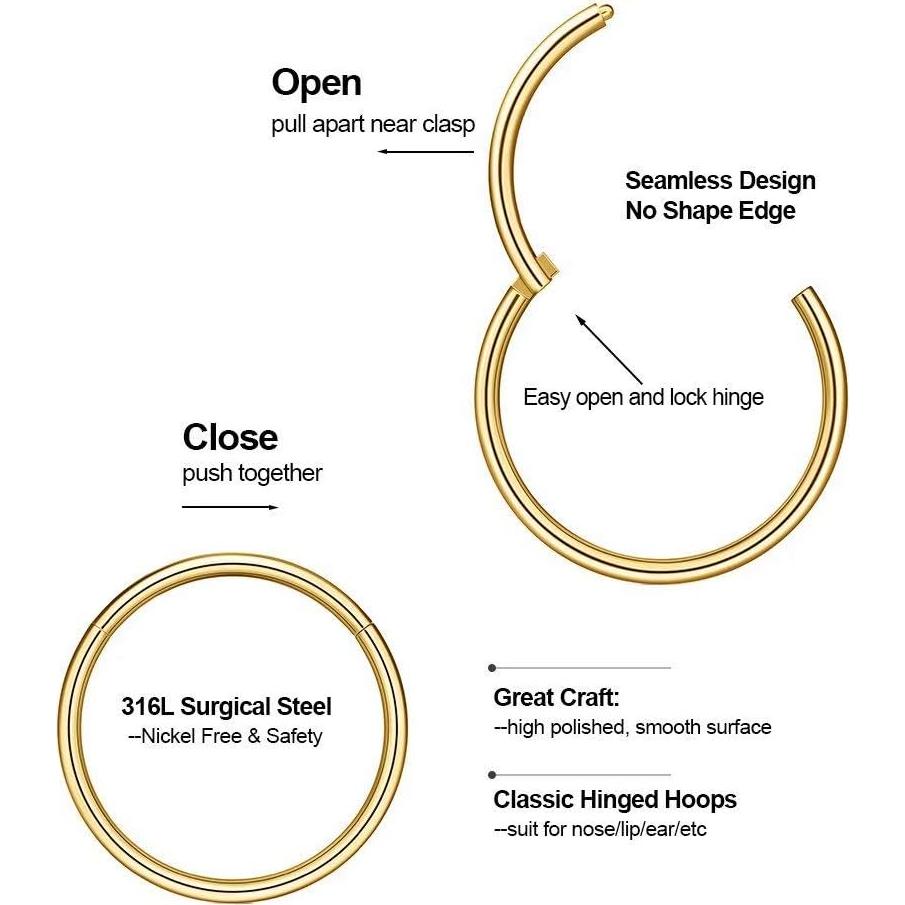 Aros Nasales Hipoalergénicos Acero Quirúrgico 316L 20G 8mm