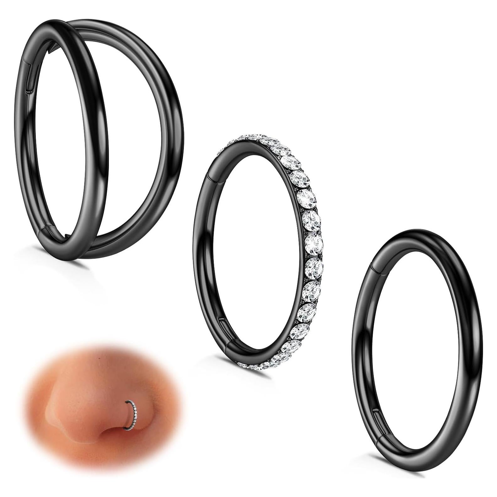 Aros de Nariz WBRWP Acero Quirúrgico 316L 3 Piezas 18G 9mm