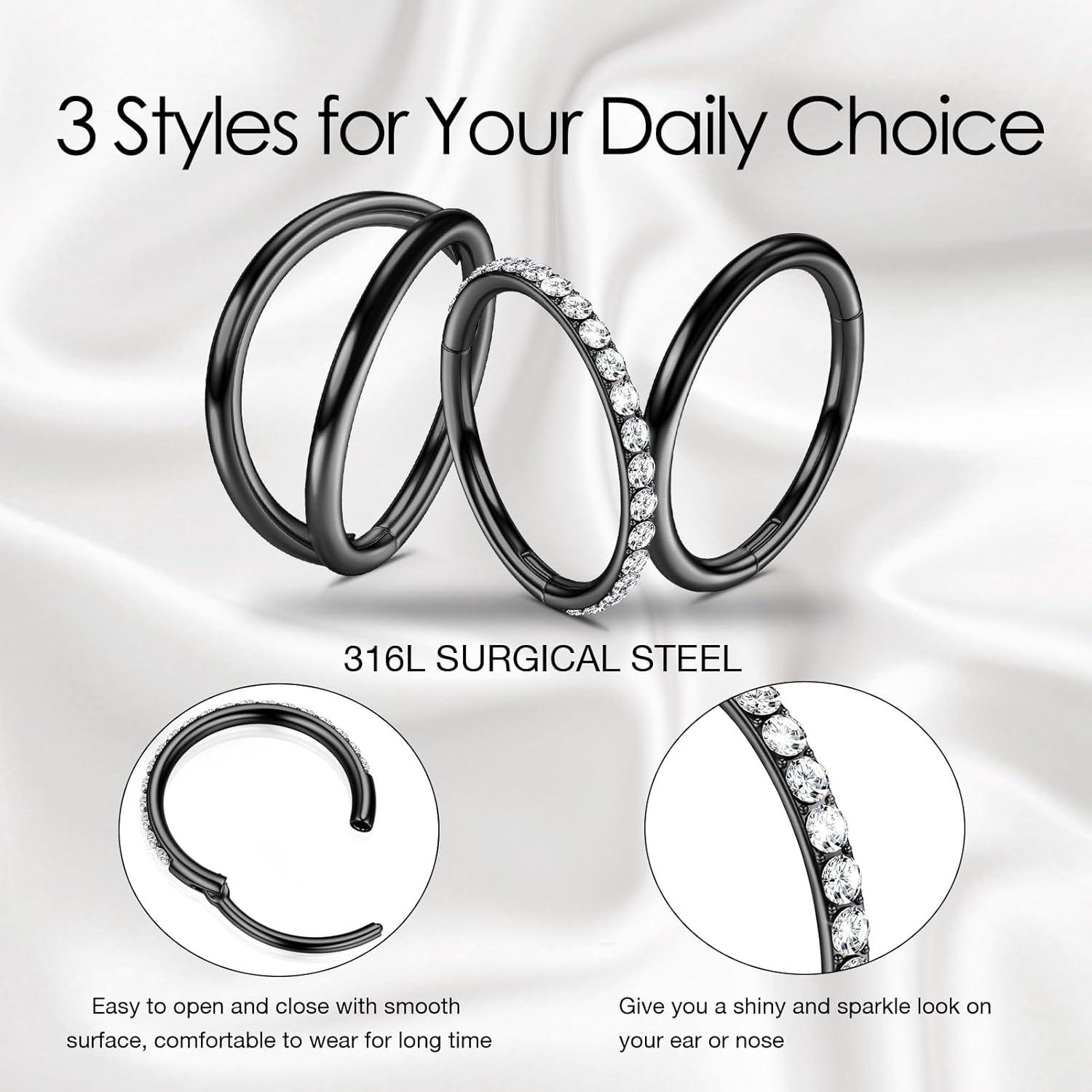 Aros de Nariz WBRWP Acero Quirúrgico 316L 3 Piezas 18G 9mm