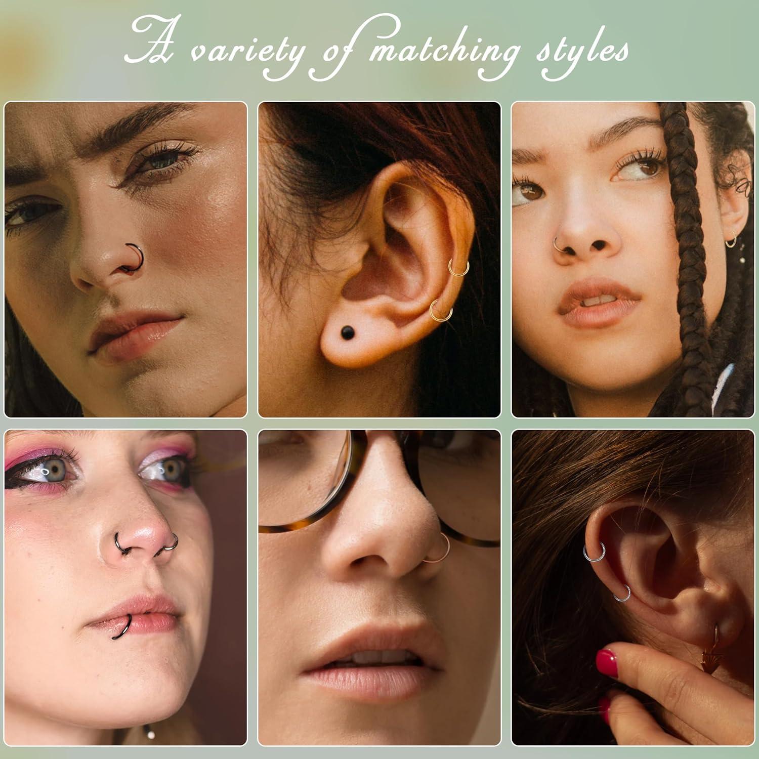 10 Piezas Aros Nasales Hipoalergénicos Acero Quirúrgico 6-10mm