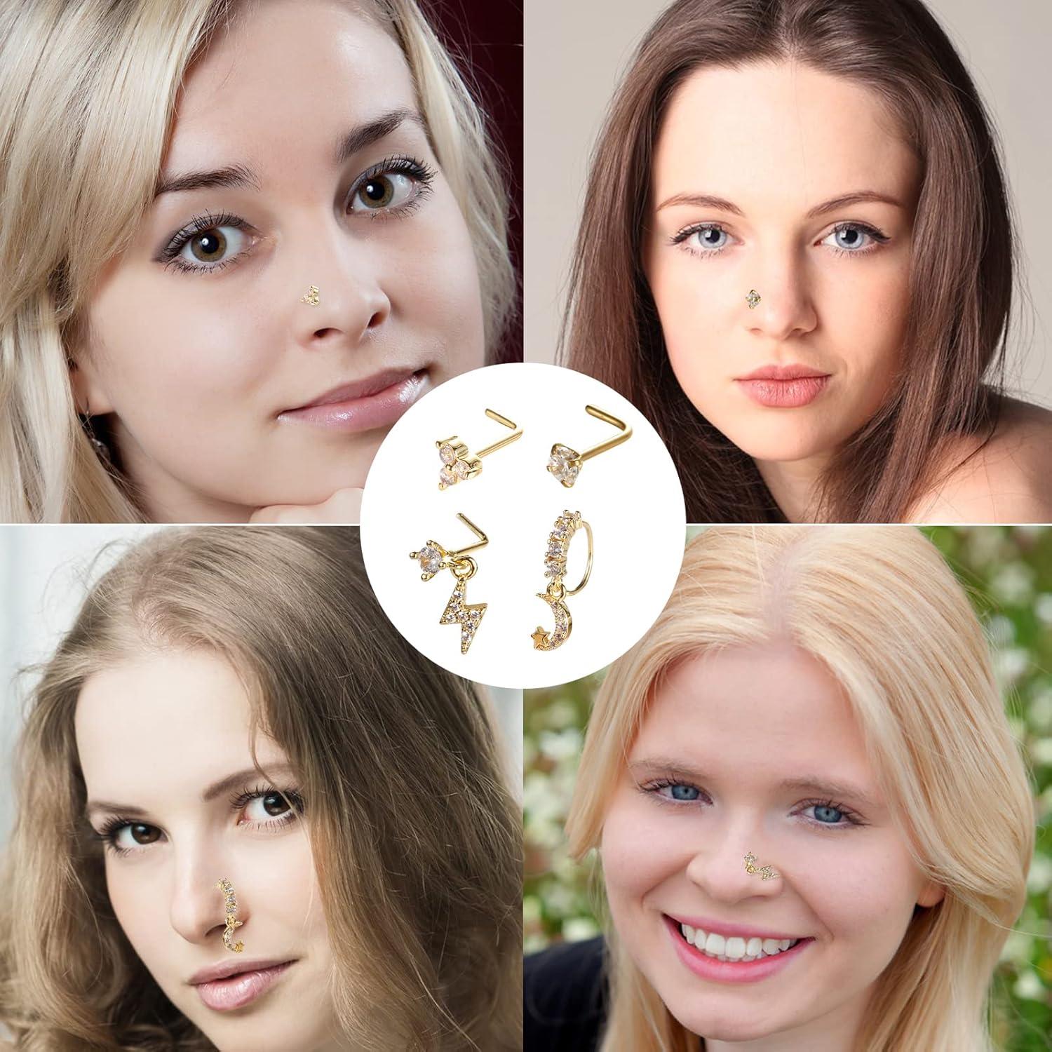 Juego de 20 Aros de Nariz de Acero Inoxidable Baño Oro 14K