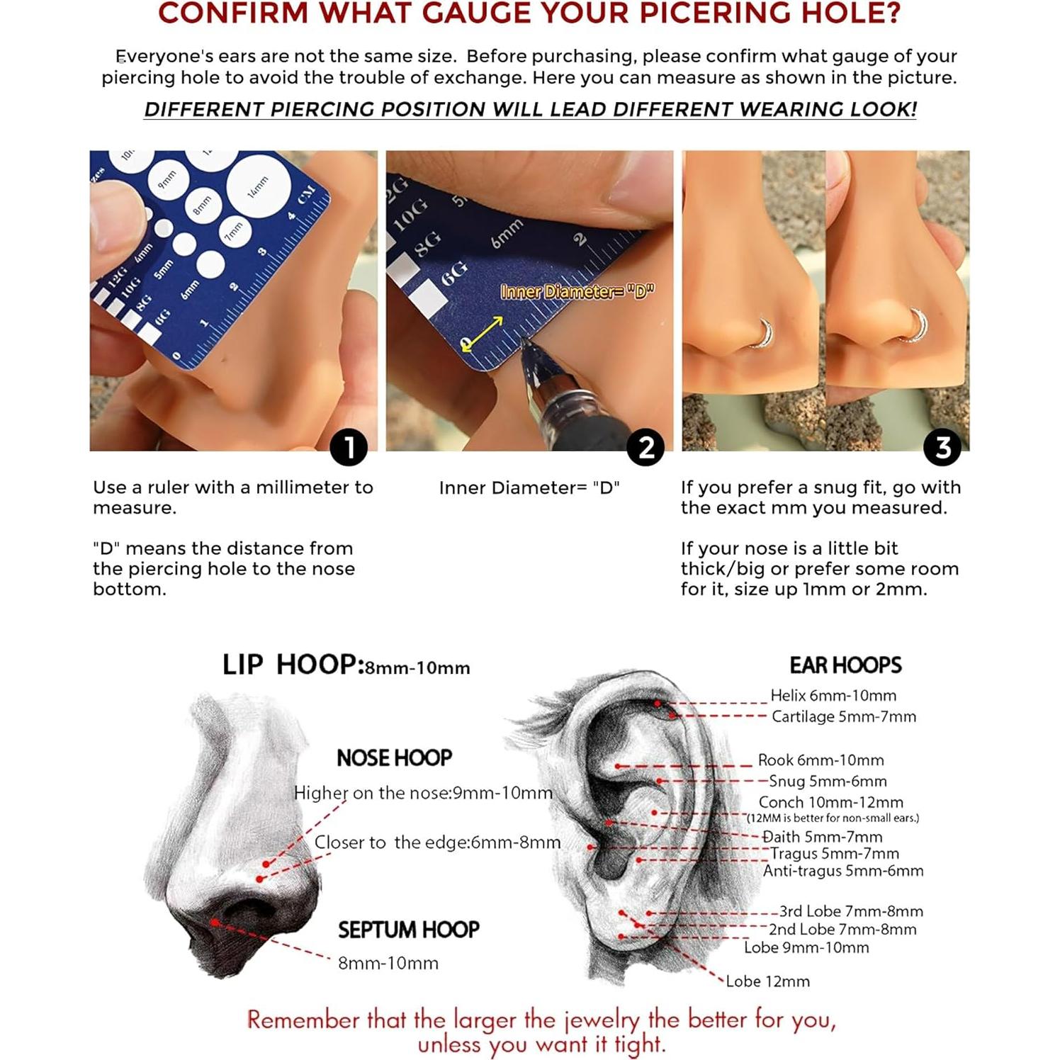 Aros Nasales OUFER 20G Acero Quirúrgico 316L 8mm Plata