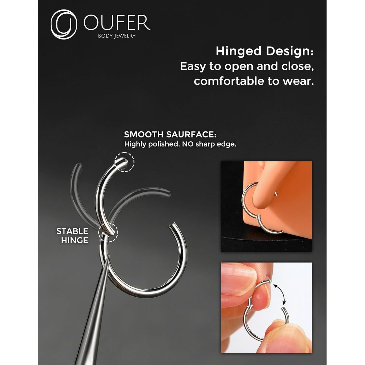 Aros Nasales OUFER 20G Acero Quirúrgico 316L 8mm Plata