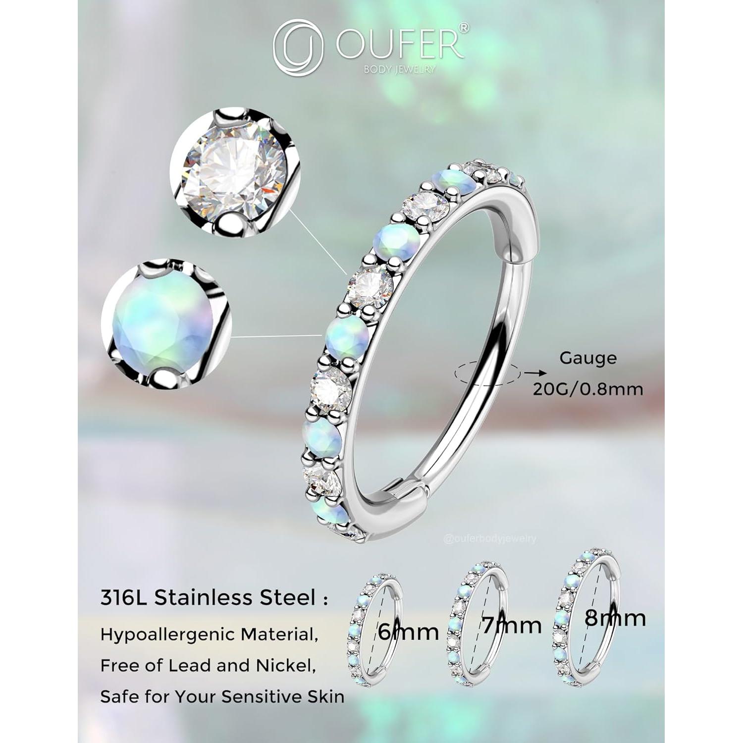 Anillo de Nariz OUFER 20G Acero Quirúrgico 7mm con Ópalo