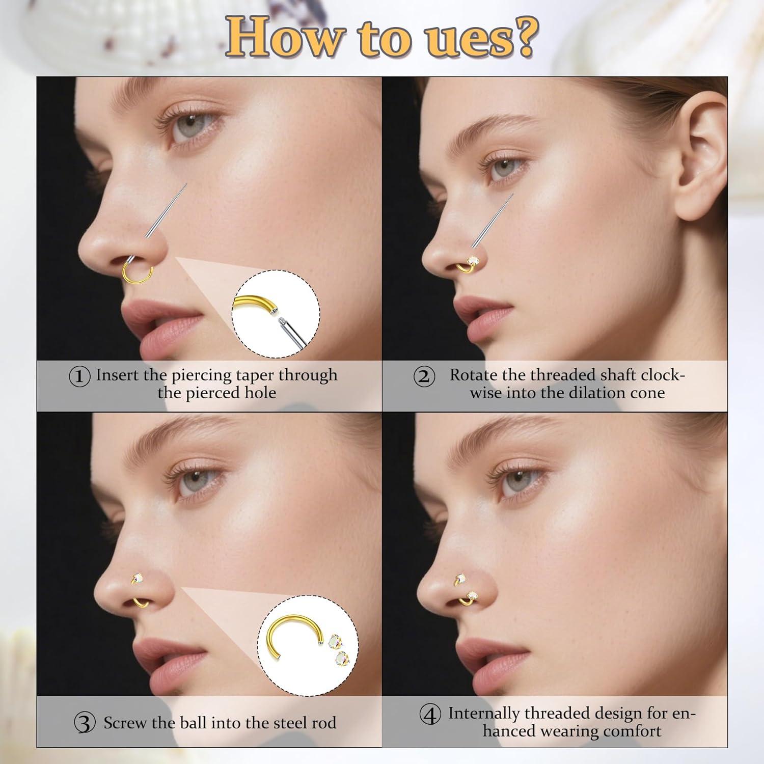 Anillo de nariz de herradura dorado 18g acero inoxidable 8mm