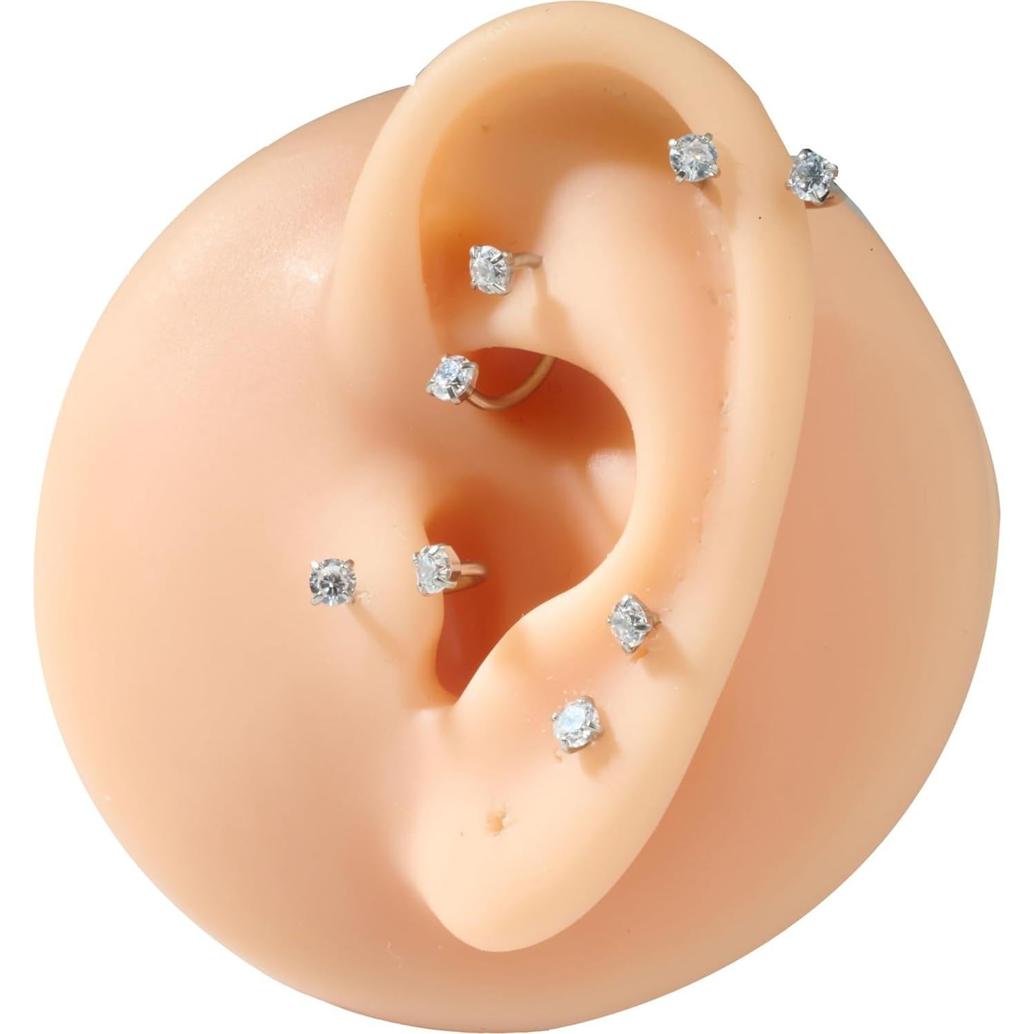 Arete de Cartílago QWALIT 20g Plata con Herradura y Herramientas