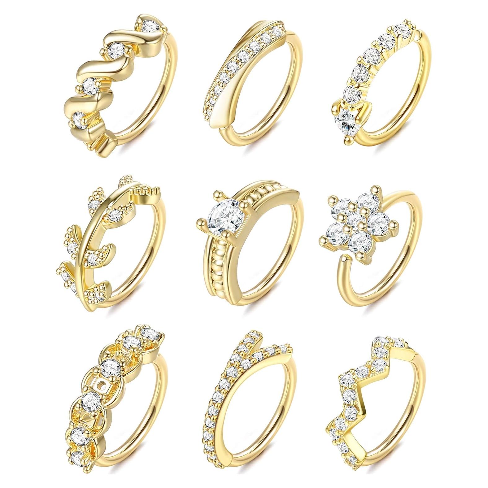 Aros Nasales UBGICIG 9Pcs 20G Acero Inoxidable Oro Plata