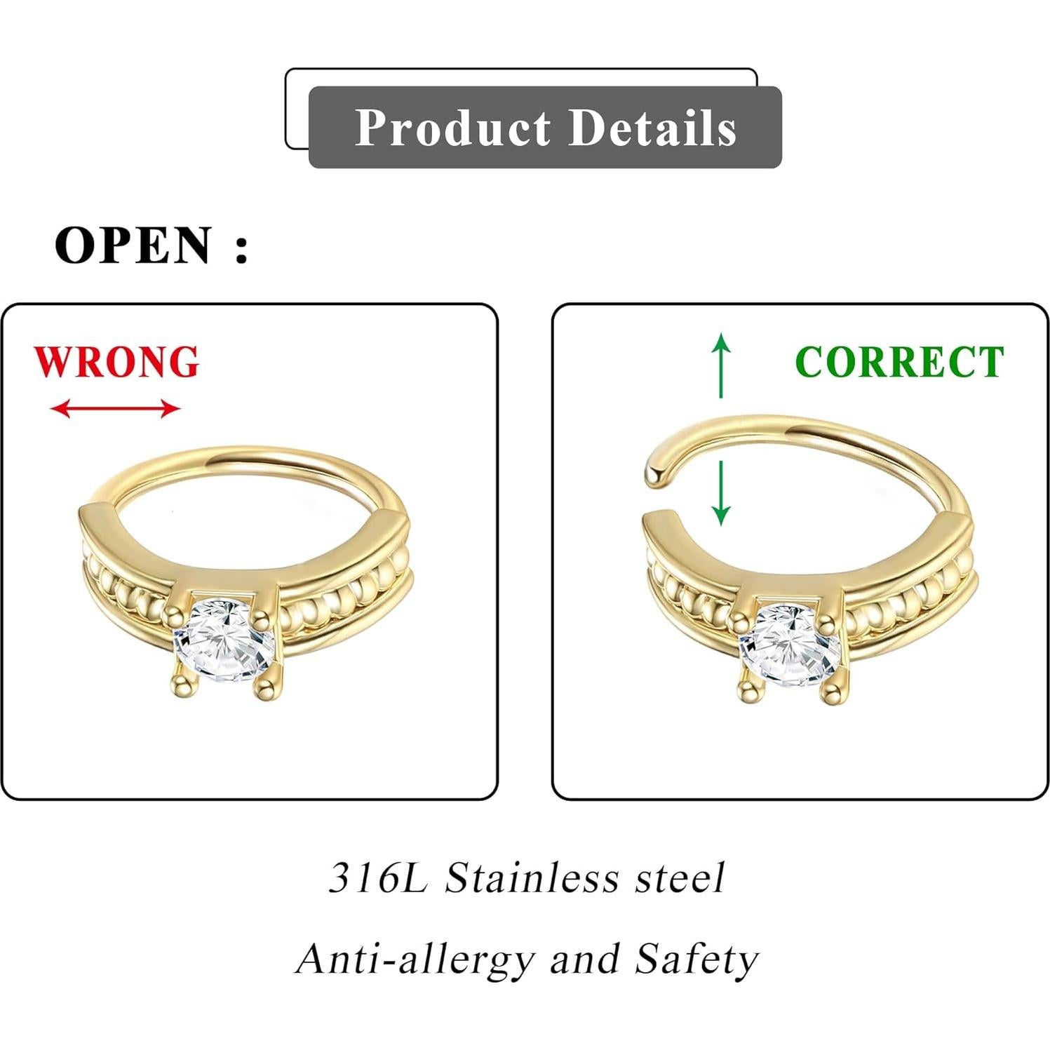 Aros Nasales UBGICIG 9Pcs 20G Acero Inoxidable Oro Plata