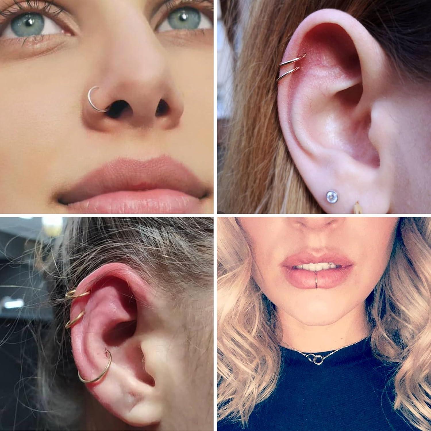 Aros de Nariz Acero Inoxidable 20G 8mm Set 12 Colores