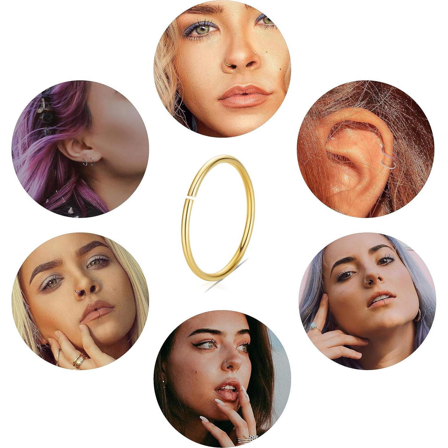 Aros de Nariz Acero Inoxidable 20G 8mm Set 12 Colores