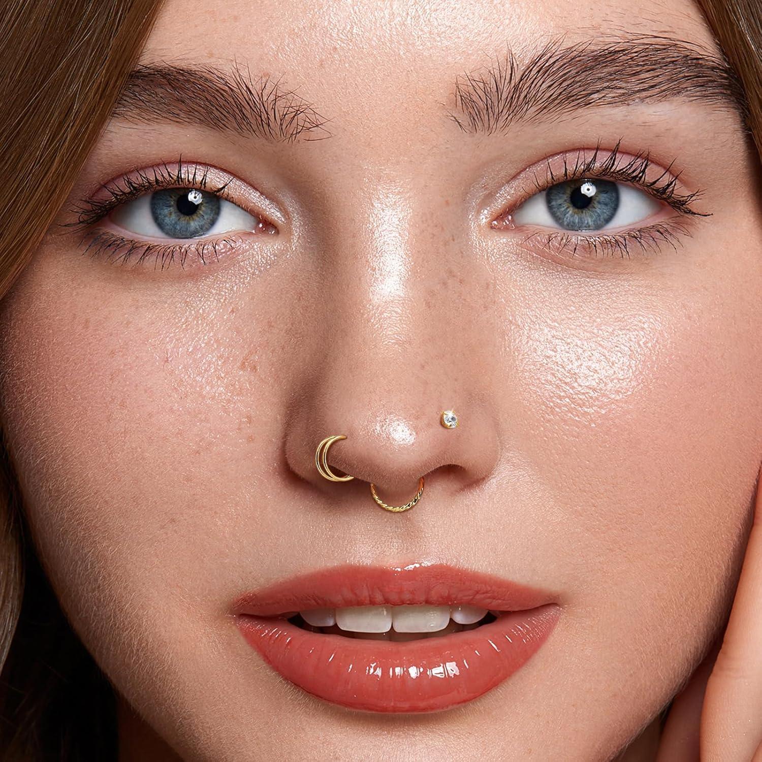 16 Aros de Nariz Dorados 20G Acero Quirúrgico Hipoalergénico